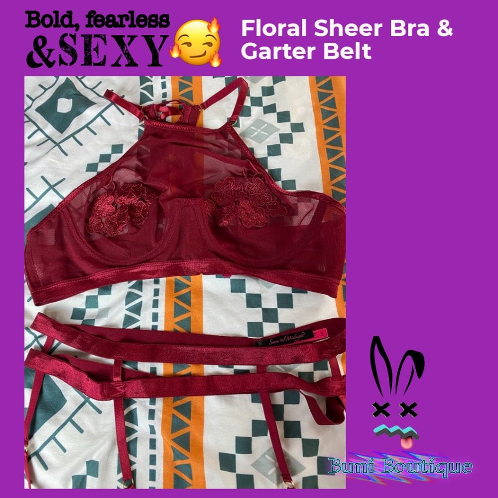 ❌SOLD❌Floral Sheer Bra & Garter Set